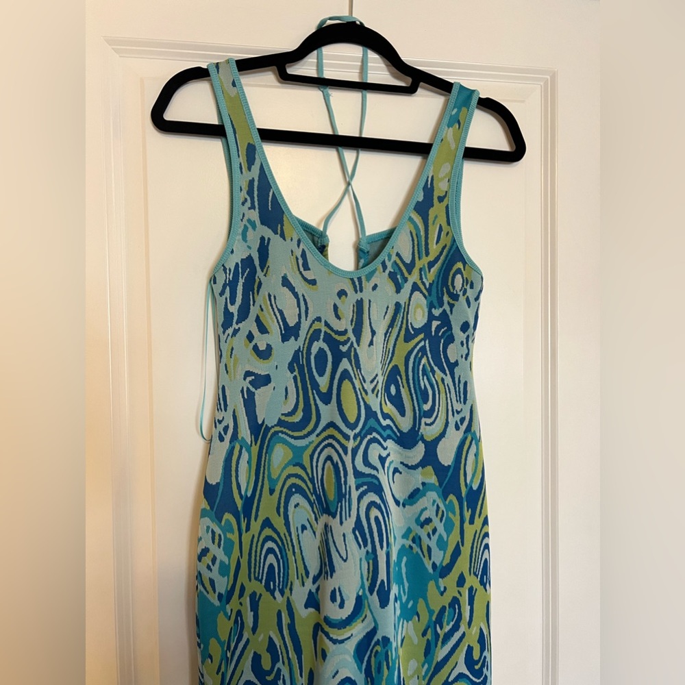 Zara Light Blue Print Cut out Jacquard Midi Size M - Picture 12 of 14